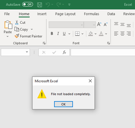 error in microsoft excel previewer